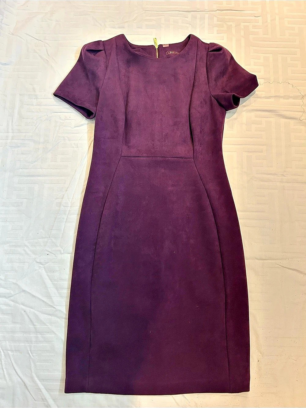 Calvin Klein Faux Suede Short Sleeve Sheath Dress Midi Dress Purple Size 10